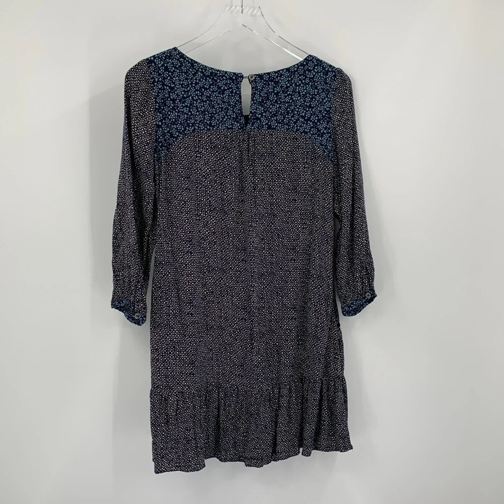 Holding Horses Anthropologie colorblock mini dress navy black print ruffle Small